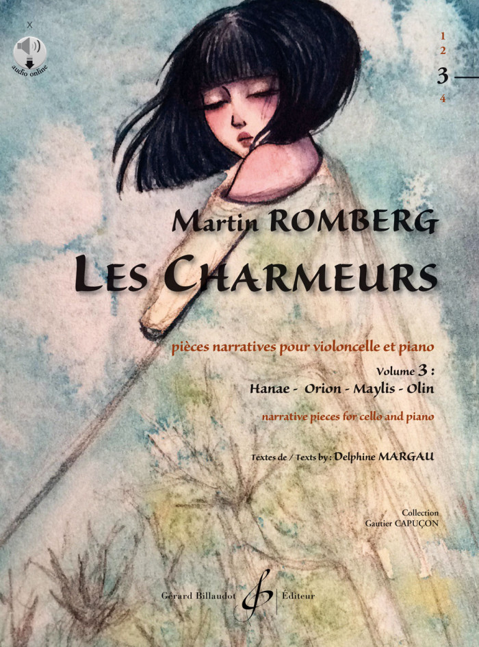 Les Charmeurs book with 5 original pieces for cello and piano or audio accompaniment